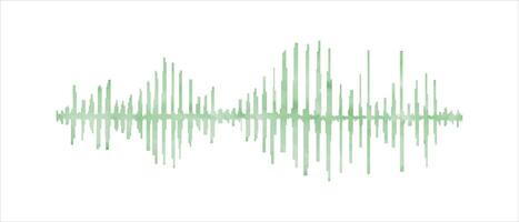 Sound equalizer waves. Seismogram for seismic measurement. Green signal and voice recording. Wave signal. Radio, audio. Pulse, vibration. Watercolor illustration. Polygraph, seismology or music. vector