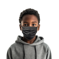 AI generated Small black boy wear face mask png isolated on transparent background