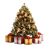 AI generated Christmas tree with gift png isolated on transparent background