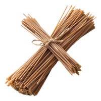 AI generated Bunch of brown uncooked buckwheat spaghetti isolated on transparent background png