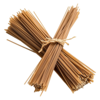 AI generated Bunch of brown uncooked buckwheat spaghetti isolated on transparent background png