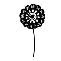 simple doodle flower, black and white ink pen drawing. vector