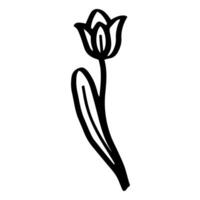 simple doodle tulip with long, black and white ink pen drawing. vector