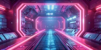 AI Generated 3d render. Futuristic corridor interior design photo