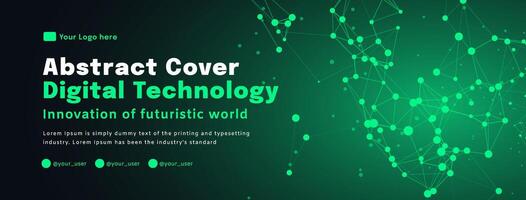 Digital technology poster cover speed connect dark green background, cyber information, abstract communication, innovation future tech data, internet network connection, Ai big data blend illustration vector