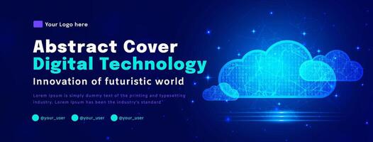 Digital technology poster cover, Cloud computing blue background, cyber information, abstract communication, innovation future tech data, internet network connection, Ai big data, illustration vector