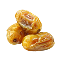 AI generated Golden dates in wooden bowl isolated on transparent background png