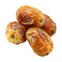 AI generated Golden dates in wooden bowl isolated on transparent background png