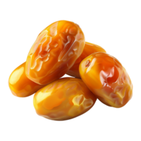 AI generated Golden dates in wooden bowl isolated on transparent background png