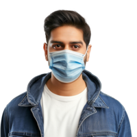 ai gegenereerd Mens slijtage gezicht masker PNG geïsoleerd Aan transparant achtergrond