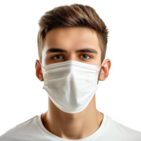 ai gegenereerd Mens slijtage gezicht masker PNG geïsoleerd Aan transparant achtergrond