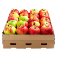 AI generated Apples in cardboard box isolated on transparent background png