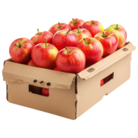 AI generated Apples in cardboard box isolated on transparent background png