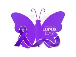 World Lupus Day 10th May with purple ribbon on a world map background. Banner poster, flyer and background design. Vector illustration.