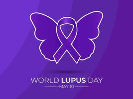 World Lupus Day 10th May with purple ribbon on a world map background. Banner poster, flyer and background design. Vector illustration.