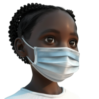 AI generated 3d small black girl wear face mask png isolated on transparent background