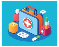 Doctors case with medical tools pills Vector Design illustration