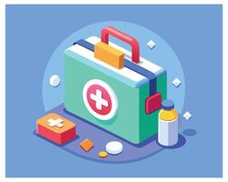 3d First Aid Medicine Box With Plus Icon Vaccinate Concept Vector
