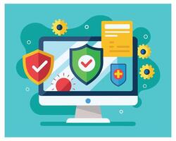 computadora con ciber seguridad íconos antivirus Pro vector