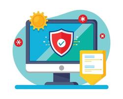 Computer With Cyber Security Icons Antivirus Pro Vector