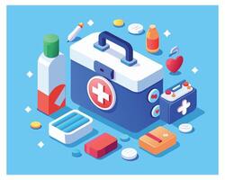 Doctors case with medical tools pills Vector Design illustration