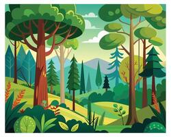 Colorful forest trees giving a cheerful and fun mood vector