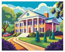 Beautiful front view of a house with green garden vector illustration