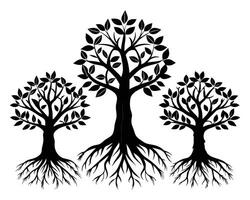 Black Tree And Rots Vector Design On White Background illustration