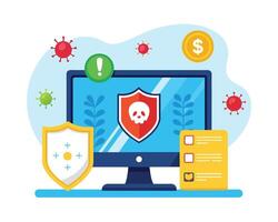 Computer With Cyber Security Icons Antivirus Pro Vector