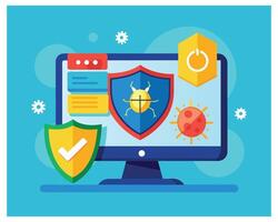 Computer With Cyber Security Icons Antivirus Pro Vector