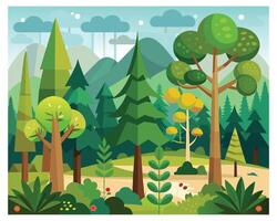 Colorful forest trees giving a cheerful and fun mood vector