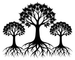 Black Tree And Rots Vector Design On White Background illustration