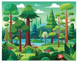 Colorful forest trees giving a cheerful and fun mood vector