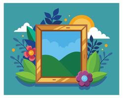 Floral Photo Frame Vector Design On White Background illustration