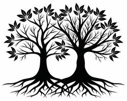 negro árbol con raíces silueta valores ilustración vector