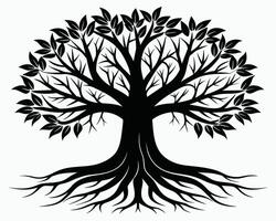 negro árbol con raíces silueta valores ilustración vector