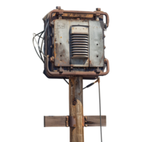 AI generated Old fashioned electric transformer on a pole isolated on transparent background png