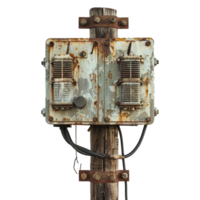 AI generated Old fashioned electric transformer on a pole isolated on transparent background png