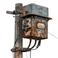 AI generated Old fashioned electric transformer on a pole isolated on transparent background png