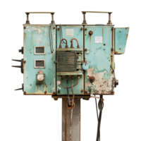 AI generated Old fashioned electric transformer on a pole isolated on transparent background png