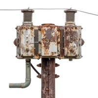 AI generated Old fashioned electric transformer on a pole isolated on transparent background png