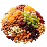 AI generated Assorted nuts in the form of a circle  peanuts, almonds, hazelnuts, pine nuts, cashews, walnuts, pistachio  isolated against the Transparent background. PNG