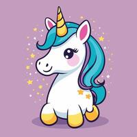 Cute kawaii unicorn illustration colorful vector art for children