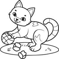 Cute cat coloring pages for coloring book. Cat outline vector. Playing cat coloring pages. Funny cat outline vector