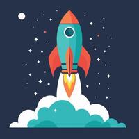 Rocket launch illustration with clouds vector art