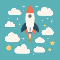 Rocket launch illustration with clouds vector art