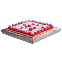 AI Generated raspberry tart, topped with fresh raspberries and a dusting of powdered sugar, png