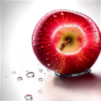 AI Generated Apple. A vibrant red apple, glistening with droplets of water, isolated on transparent background png