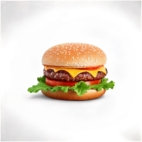 ai gerado hamburguer uma suculento hambúrguer, com uma espesso, suculento patty aninhado entre uma suave pão, adornado com fresco deixar png