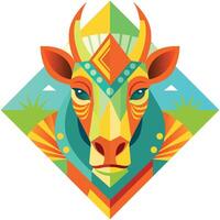 Front view of African mask shaped like a zebra head in geometric style with warm colors vector